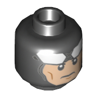 Lego Minifig Head Batman, White Goggles on Forehead, Stern / Slight Smile Print / Black