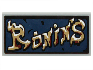 Lego Tile 2 x 4 with 'RONIN'S' on Dark Blue Cloth Background Pattern (Sticker) - Set 70732