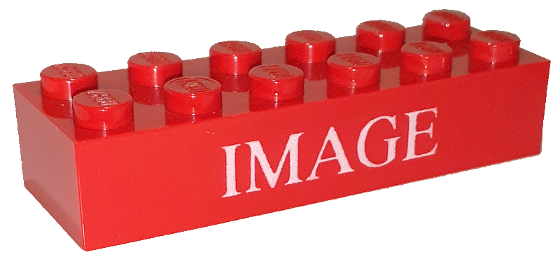 Lego Brick 2 x 6 with White 'IMAGE' Pattern / Red