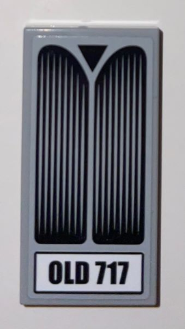 Lego Tile 2 x 4 with Black 'OLD 717' and Engine Grille Pattern (Sticker) - Set 75957