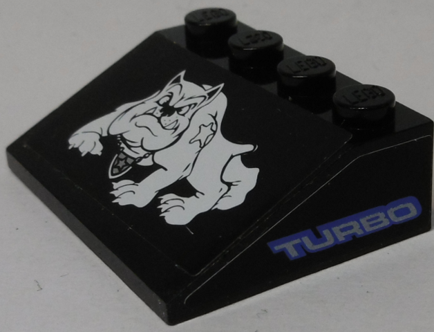 Lego Slope 33 3 x 4 with Bulldog (Pit Bull) and 'TURBO' on Both Sides Pattern (Stickers) - Set 8182 / Black