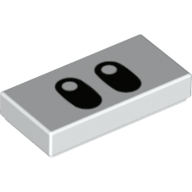 Lego Tile 1 x 2 with Oval Black Eyes Print / White