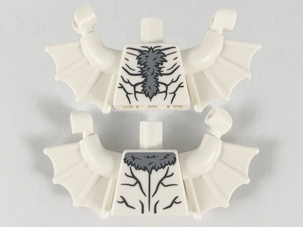 Lego Torso Dark Bluish Gray Fur and Black Muscle Contours Pattern / White Arms with Wings / White Hands