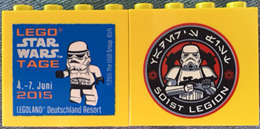 Lego Brick 2 x 4 x 3 with Legoland Deutschland Resort Star Wars Tage 4. - 7. Juni 2015, 501st Legion Logo on Reverse Pattern