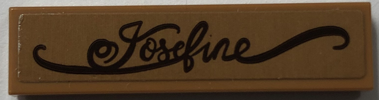 Lego Tile 1 x 4 with Dark Brown Script 'Josefine' Pattern (Sticker) - Set 41702 / Medium Nougat