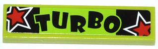 Lego Tile 1 x 4 with 'TURBO' and 2 Red Stars Pattern (Sticker) - Set 60055 / Lime