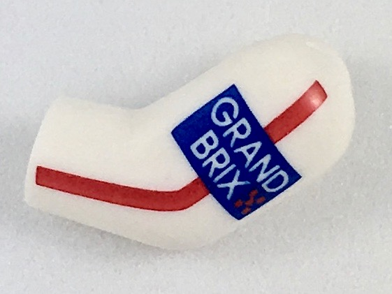 Lego Arm, Left with Red Stripe and 'GRAND BRIX' Pattern / White