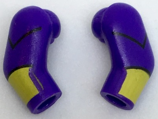 Lego Arm, (Matching Left and Right) Pair with Black Stripes and Yellow Cuffs Pattern / Dark Purple
