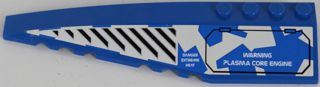 Lego Wedge 12 x 3 Left with Black Vents and Hatch with 'WARNING PLASMA CORE ENGINE' on Blue and White Camouflage Pattern (Sticker) - Set 8118 / Blue