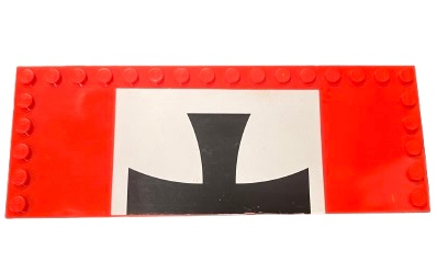 Lego Tile, Modified 6 x 16 with Studs on Edges with Black Iron Cross on White Background Pattern Model Front (Sticker) - Set 10024 / Red