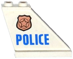Lego Tail 4 x 1 x 3 with Police Copper Star Badge and Blue 'POLICE' Pattern on Right Side (Sticker) - Set 60130 / White
