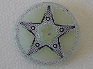 Lego Technic, Disk 3 x 3 with 5-Bolt Star Pattern (Sticker) - Set 8647 / Glow In Dark Trans