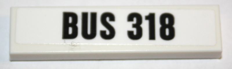 Lego Tile 1 x 4 with 'BUS 318' Pattern (Sticker) - Set 10259 / White