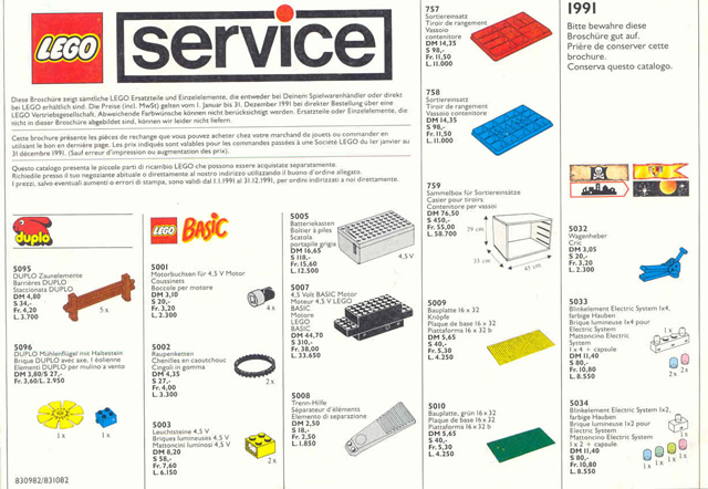 Lego 1991 Medium Service Packs (830982/831082-D/F/I)