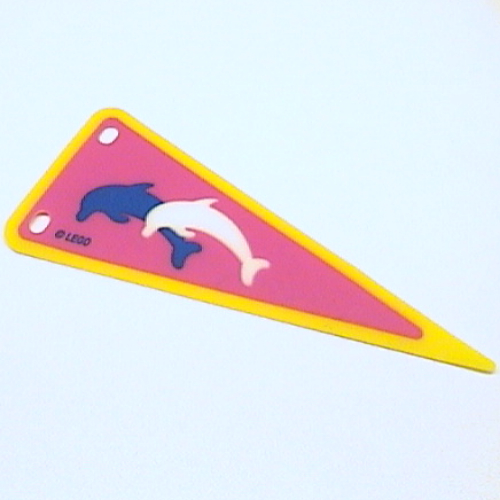 Lego Flag Pennant with Blue and White Dolphins on Dark Pink Background Print / Yellow