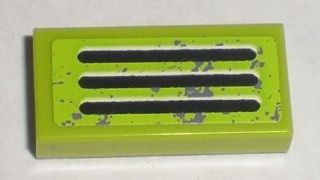 Lego Tile 1 x 2 with Three Worn Vent Stripes Pattern (Sticker) - Set 8211 / Lime