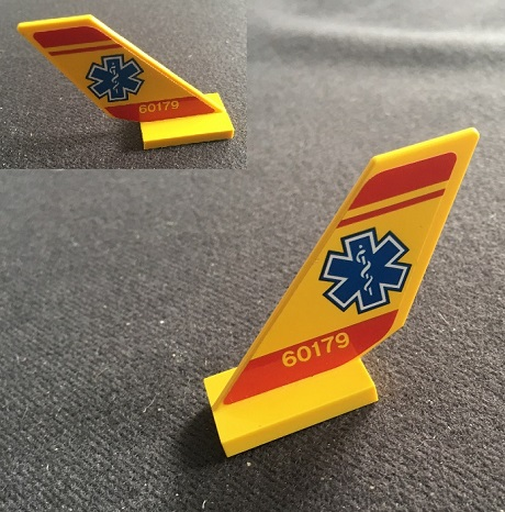 Lego Tail Shuttle with EMT Star of Life, Red Stripes, '60179' Pattern on Both Sides (Stickers) - Set 60179 / Yellow