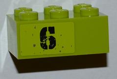 Lego Brick 2 x 3 with Black '6' Pattern Model Right Side (Sticker) - Set 8961