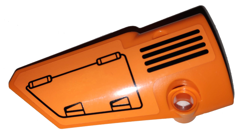 Lego Technic, Panel Fairing # 3 Small Smooth Long, Side A with Hatch and Grille on Orange Background Pattern (Sticker) - Set 42038 / Orange