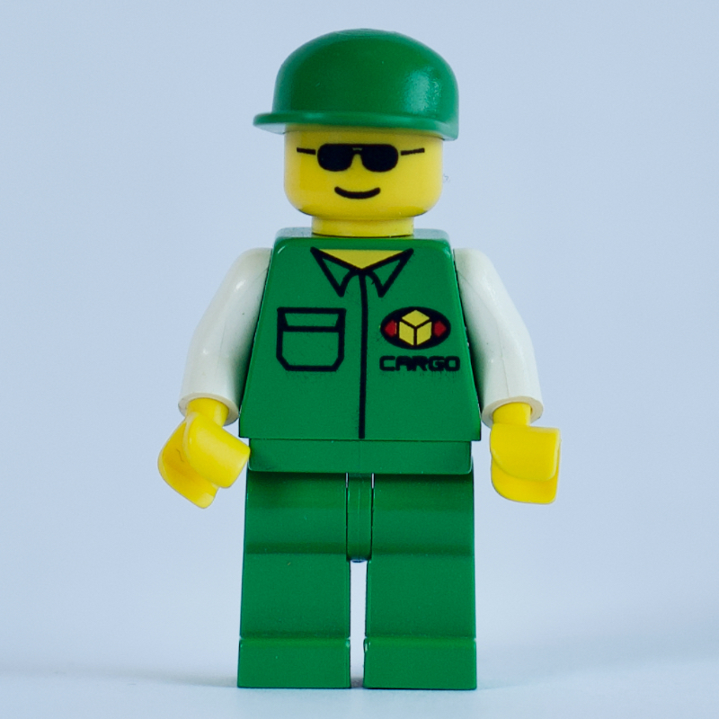 Lego Cargo Worker, Green Jacket with Pocket, Green Cap, Sunglasses