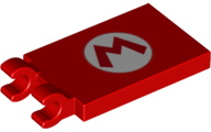 Lego Tile, Modified 2 x 3 with 2 Clips with Letter M in White Oval Pattern