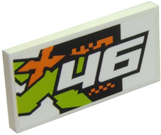 Lego Tile 2 x 4 with White '46' and Orange and Lime Xtreme Pattern (Sticker) - Set 60146 / White