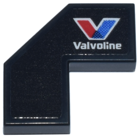 Lego Tile, Modified Facet 2 x 2 with White 'Valvoline' Logo Pattern Model Left Side (Sticker) - Set 76925 / Black