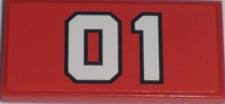 Lego Tile 2 x 4 with White '01' Pattern (Sticker) - Set 7208 / Red