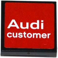 Lego Tile, Modified 2 x 2 Inverted with 'Audi' and 'customer' on Red Background Pattern (Sticker) - Set 75873 / Black