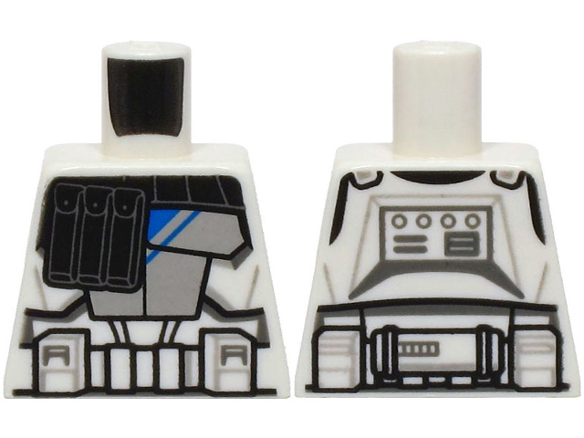 Lego Torso SW Armor Black Pouches, Light Bluish Gray Panel with Blue Stripes, Detailed Belt Pattern (Clone Wars) / White