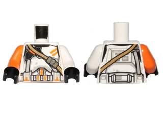 Lego Torso SW Armor Clone Trooper with Orange Markings and Dark Tan Diagonal Belt Pattern / White Arm Left / Orange Arm Right / Black Hands