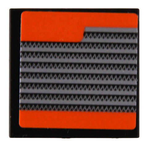 Lego Tile 2 x 2 with Silver Grille on Orange Background Pattern Model Left Side (Sticker) - Set 42204 / Black