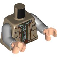 Lego Torso, Vest, Reddish Brown/Grey Shirt, Dark Green Plaid, Belt print, Light Bluish Gray Arms, Light Nougat Hands / Dark Tan