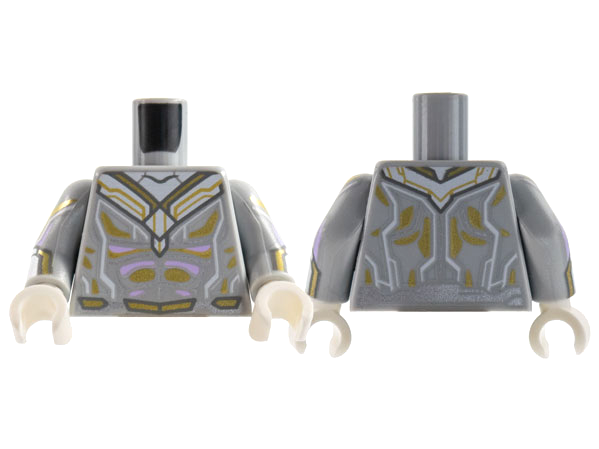 Lego Torso Armor, Gold and Lavender Muscle Highlights Pattern / Light Bluish Gray Arms with White Cuff, Gold and Lavender Circuitry Pattern / White Hands