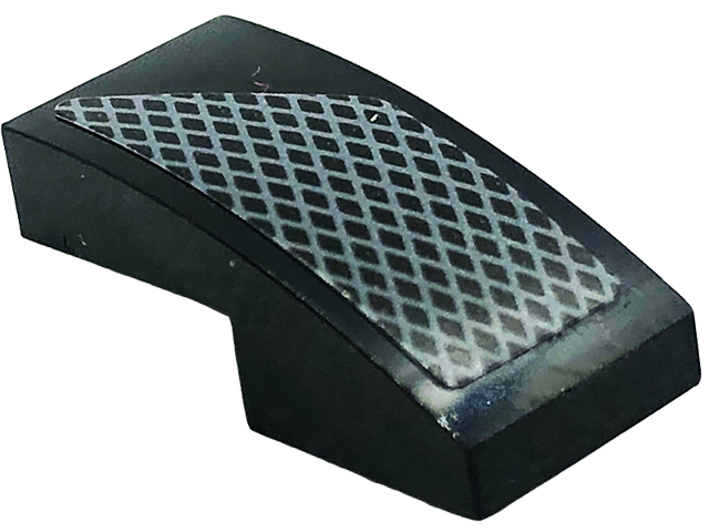 Lego Slope, Curved 2 x 1 x 2/3 with Dark Bluish Gray Mesh Grille Pattern Model Left Side (Sticker) - Set 76909 / Black