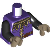 Lego Torso, Coat, Black Collar, Reddish Brown Belt, Gold Trim, Buttons Print, Black Arms, Dark Tan Hands / Dark Purple