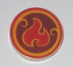 Lego Tile, Round 2 x 2 with Bottom Stud Holder with Elves Fire Power Icon Pattern