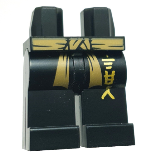 Lego Hips and Black Legs with Dark Tan Sash, Gold Asian Symbols Print / Black
