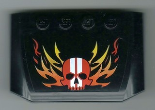 Lego Wedge 4 x 6 x 2/3 Triple Curved with Red Skull with White Stripes and Flames Pattern (Sticker) - Set 8899