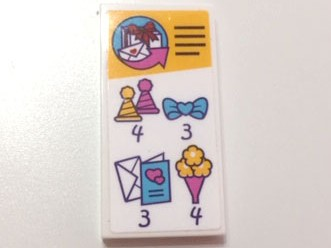 Lego Tile 2 x 4 with Price List with Party Hats, Bow, Envelope and Bouquet Pattern (Sticker) - Set 41310 / White