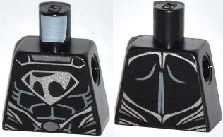 Lego Torso Super Hero Costume with Muscles Outline, Tor-An Silver Chest Emblem, Oval Belt Buckle Pattern / Black