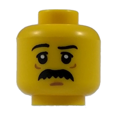 Lego Minifig Head Janitor, Eyebrows, White Pupils, Bushy Moustache print [Hollow Stud] / Yellow