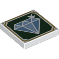 Lego Tile 2 x 2 with Diamond on Dark Green Background, Gold Frame Print / White