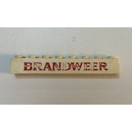 Lego Brick 1 x 8 with 'BRANDWEER' Bold Red Print / White
