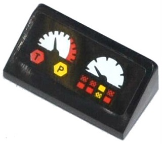 Lego Slope 30 1 x 2 x 2/3 with 2 Gauges, Buttons,  'T' in Red Hexagon and 'P' in Yellow Hexagon Pattern (Sticker) - Set 42024