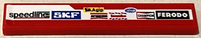 Lego Tile 1 x 6 with Speedline, SKF, Agip, Brembo, Magneti Marelli, Champion and Ferodo Logo on White Stripe Pattern Model Right Side (Sticker) - Set 75889