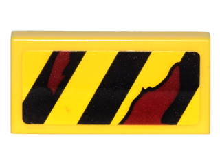Lego Tile 1 x 2 with Black Danger Stripes and Dark Red Rips Pattern Model Left Side (Sticker) - Set 70592