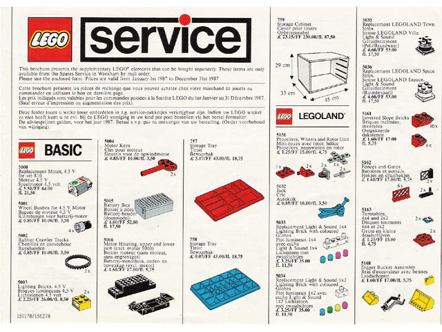 Lego 1987 Medium Service Packs GB/F/NL/B (151178/151278)