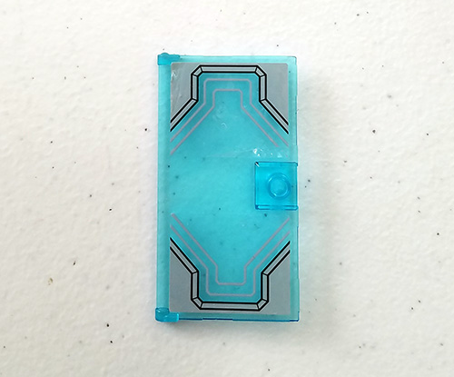 Lego Door 1 x 4 x 6 with Stud Handle with Geometric Light Bluish Gray Pattern (Stickers) - Set 76088 / Trans-Light Blue