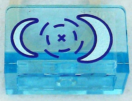 Lego Panel 1 x 2 x 1 with Head-Up Display (HUD) with Metallic Light Blue Eclipso Logo Crescents with Dark Purple Outlines, Target and Crosshairs Pattern (Sticker) - Set 41239 / Trans-Light Blue
